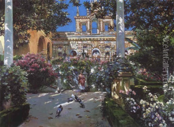 Jardin Del Alcazar Oil Painting - Manuel Garcia y Rodriguez