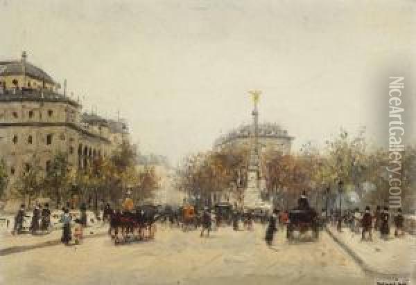 La Place Du Chatelet, Paris Oil Painting - Joaquim Miro