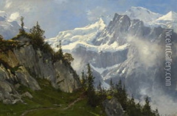 Blick Von Der Wengeneralp Auf Das Jungfraumassiv Oil Painting - Ascan Lutteroth