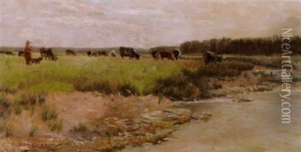 Vieh Auf Der Weide Oil Painting - Eugen Felix Prosper Bracht