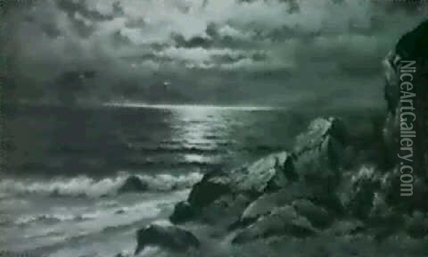 Moonlight Across San Francisco Bay Oil Painting - Nels Hagerup