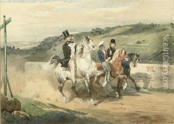 Horace Vernet Out Riding With His Children Oil Painting - Eugene Louis Lami