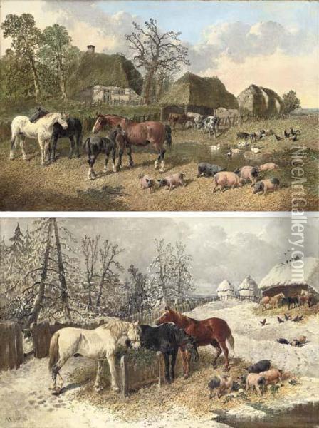 Summer; And Winter Oil Painting - John Frederick Herring Snr