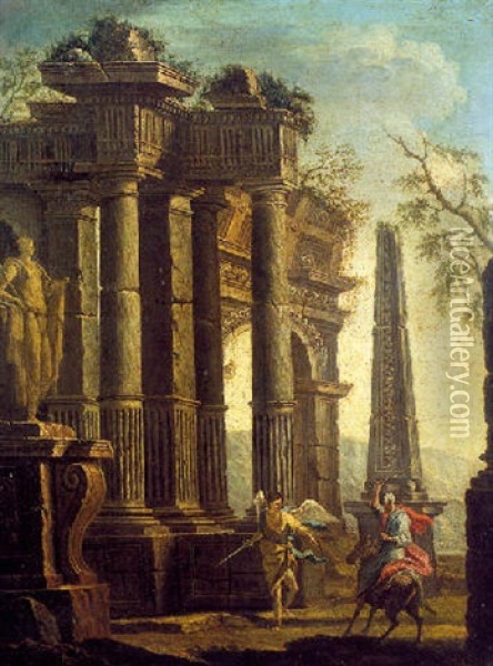 Le Combat De Balaam Et De Son Anesse Dans Des Ruines Antiques Oil Painting - Giovanni Ghisolfi