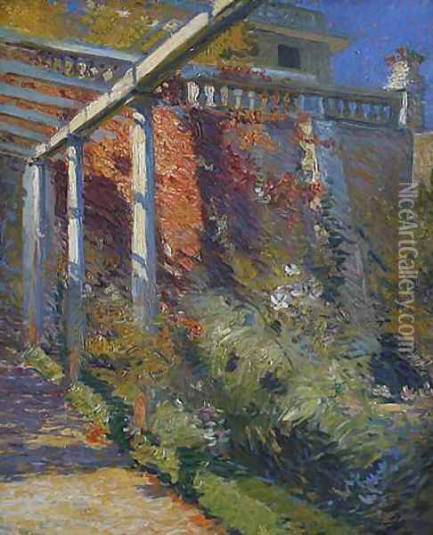 Sunken Garden Beneath Wall, Villa Francesca, Setauket, Long Island, 1925 Oil Painting - William de Leftwich Dodge