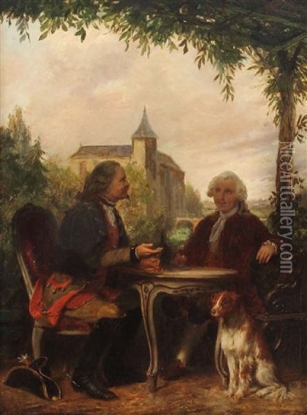 Herrenrunde Im Schlossgarten Oil Painting - Jan Wendel Gerstenhauer Zimmermann