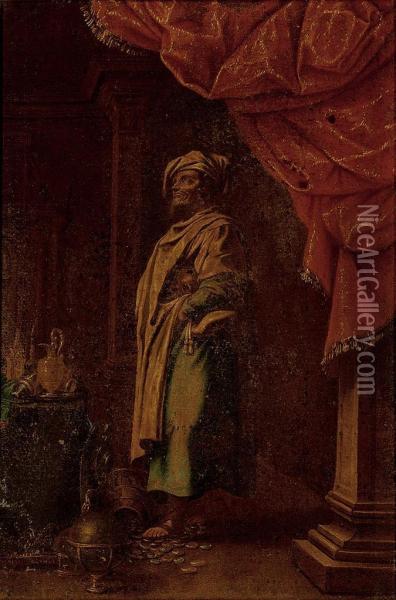Croesus Contemplating His Riches Oil Painting - Francesco (Il Maltese) Fieravino