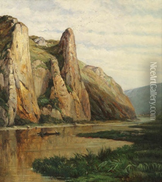 Le Bac Sur La Meuse Oil Painting - Gerard Joseph Adrian van Luppen