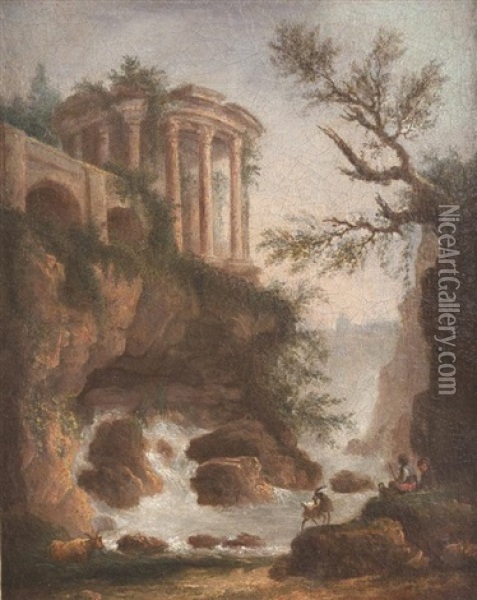 Paysage Pres De Tivoli Avec La Vue Du Temple De La Sibylle Oil Painting - Hubert Robert