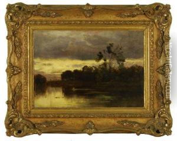 Sunset On The Lake Oil Painting - Ernest Parton