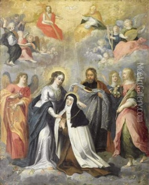 La Vierge Remettant Un Collier A Sainte Therese D'avila Oil Painting - Pieter Lisaert IV