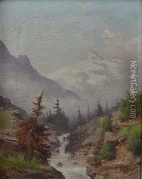 Alpine Valley Landscape Oil Painting - Guido Agostini