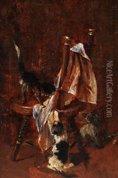 Drei Spielende Katzchen Oil Painting - Julius Adam