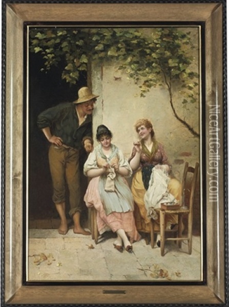 A Flirtatious Conversation Oil Painting - Eugen von Blaas