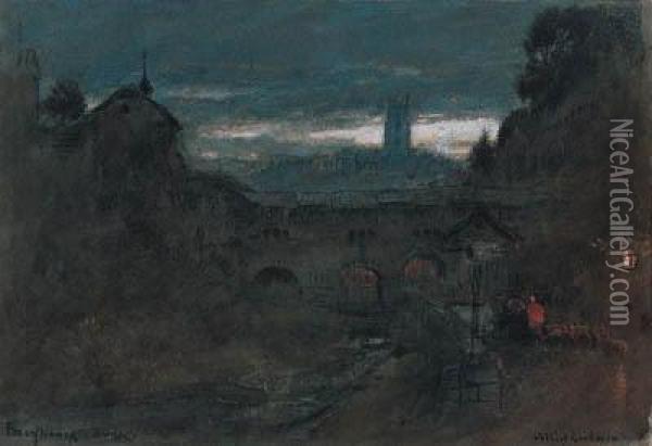 Frybourg, Suisse Oil Painting - Albert Goodwin