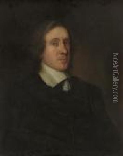 Portrait Of Sir Harry Vane (the Younger), Bust Length, In A Black Coat And White Shirt Oil Painting - Robert Walker