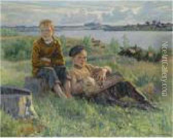 Two Boys Oil Painting - Nikolai Petrovich Bogdanov-Belsky