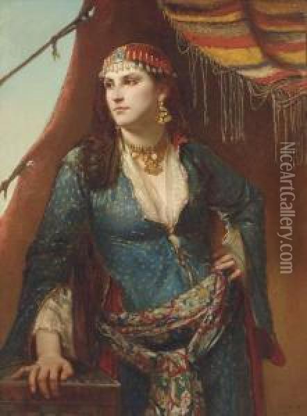 An Oriental Beauty Oil Painting - Charles-Louis Mutler