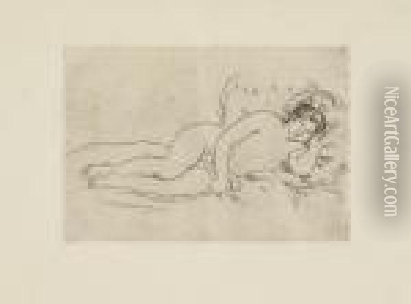 Femme Nue Couchee (tournee A Droite), 2nd State Oil Painting - Pierre Auguste Renoir