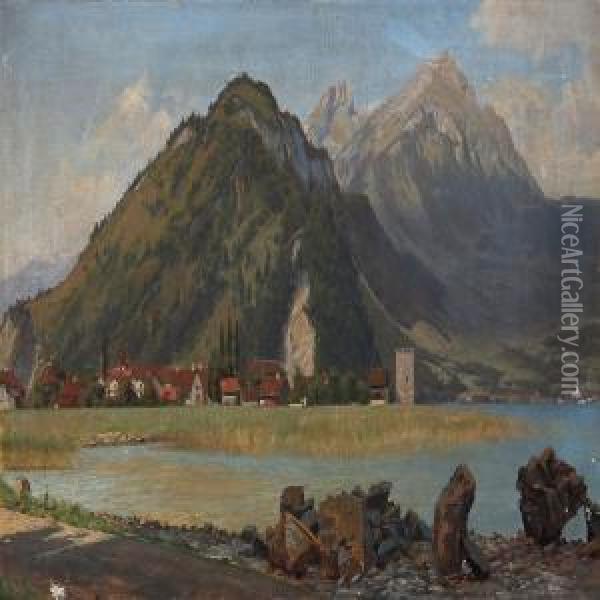 Fiord Scene, Presumably From Southern Europe Oil Painting - Wenzel Ulrik Tornoe