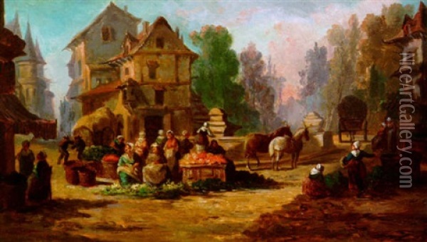 Markttreiben In Einer Kleinstadt Oil Painting - Alexander Ritter Von Bensa