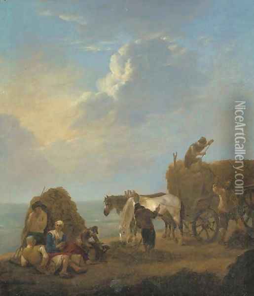 An extensive landscape with haymakers Oil Painting - Johannes Lingelbach