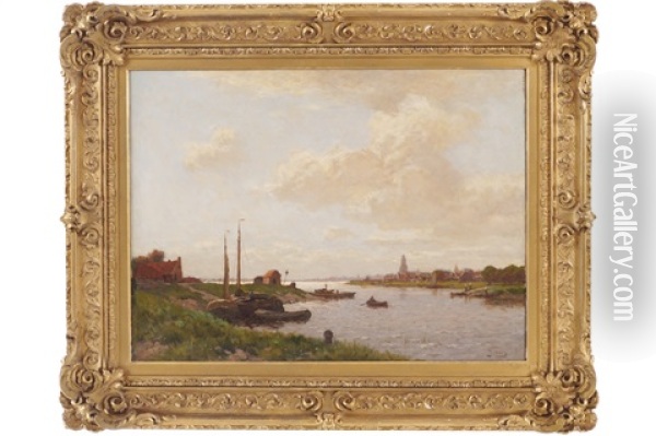 Dutch Estuary Oil Painting - Johannes Karel Leurs
