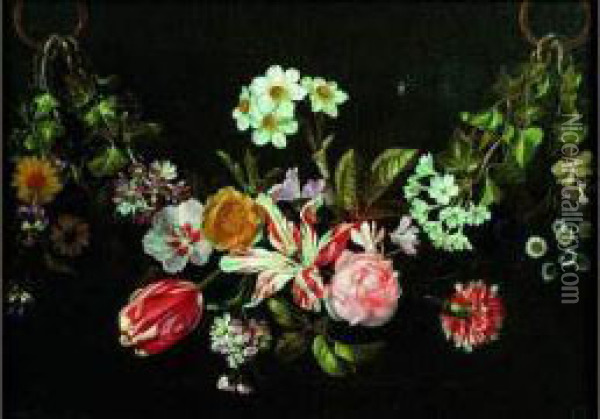 Nature Morte A La Guirlande De Fleurs Oil Painting - Jan van den Hoecke