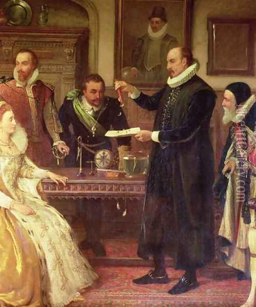 Dr William Gilberd 1540-1603 Showing his Experiment on Electricity to Queen Elizabeth I and her Court detail of Gilberd Oil Painting - Arthur Ackland Hunt