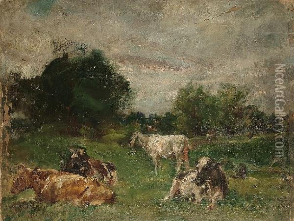 Cattle Resting Oil Painting - William Mark Fisher
