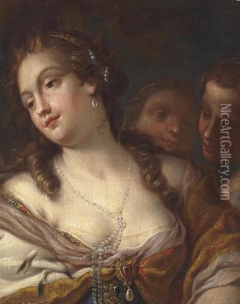 Cleopatra Dissolving Her Pearl Earring Oil Painting - Antonio Molinari