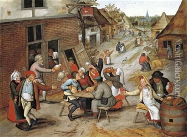Peasants Merrymaking Outside An Inn Oil Painting - Pieter Brueghel the Younger