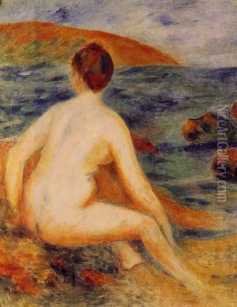 Nude Bather Seated By The Sea Oil Painting - Pierre Auguste Renoir