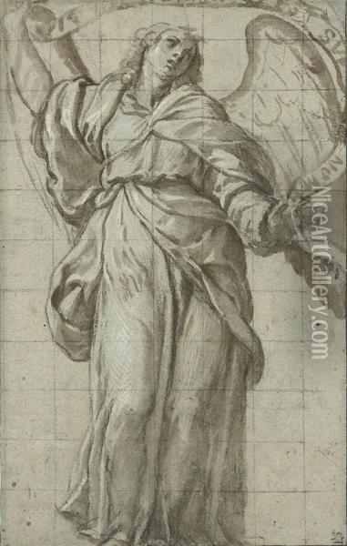 An Angel Holding A Scroll Oil Painting - Domenico Caresana