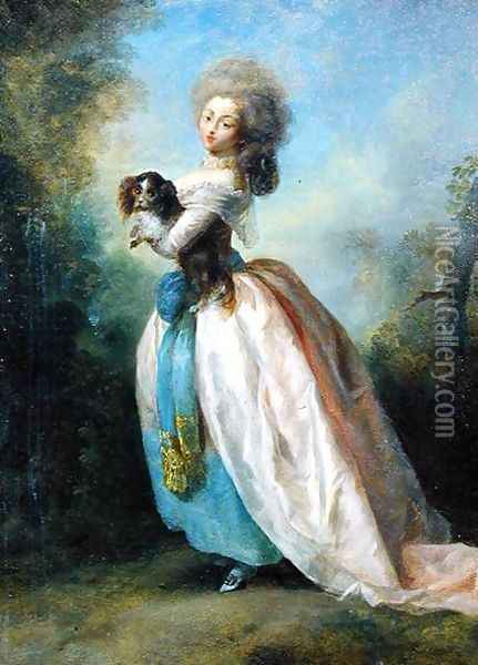 A Lady with a Dog Oil Painting - Jean-Frederic Schall