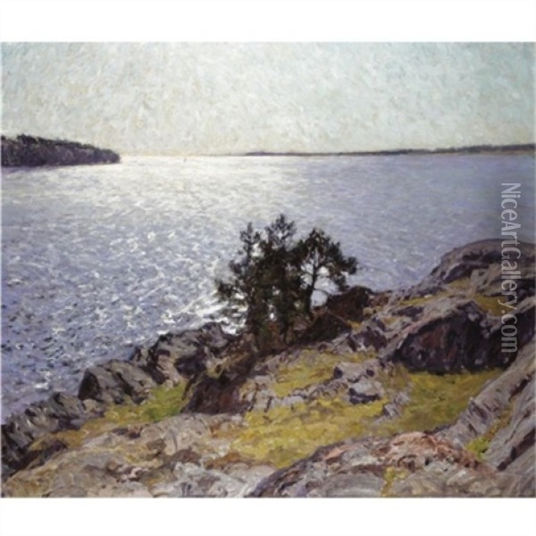 Sunlit Coastal View Oil Painting - Gottfried Kallstenius