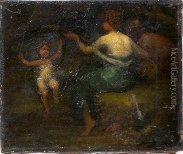 Woman Playing Lute And Dancing Child Oil Painting - Johann H. Meissners