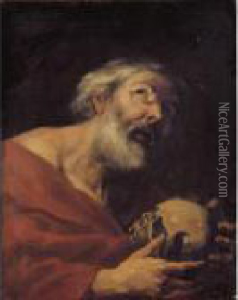St. Jerome Contemplating A Skull Oil Painting - Pier Francesco Mola