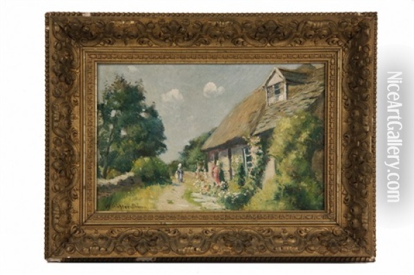 English Cottage Scene Oil Painting - William Staples Drown