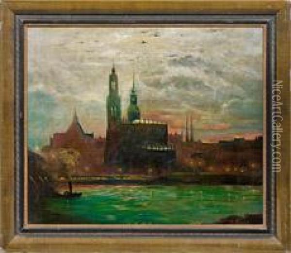 Nachtliche Ansicht Vondresden Mit Der Hofkirche Im Mondschein Oil Painting - Gotthardt Kuehl