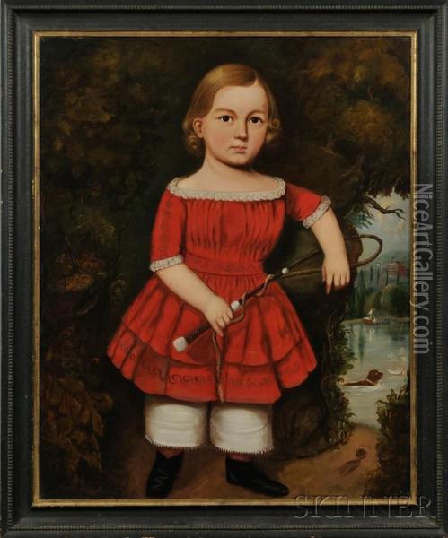 Portrait Of A Young Boy In Red. Oil Painting - William Lydston Jr