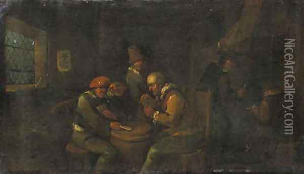 Boors, playing at cards in an inn Oil Painting - Egbert van, the Younger Heemskerck
