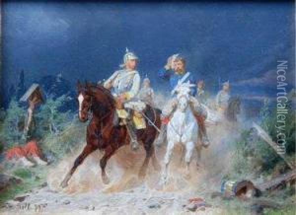 Battle Scene With Cavalry Officers Oil Painting - Christian I Sell