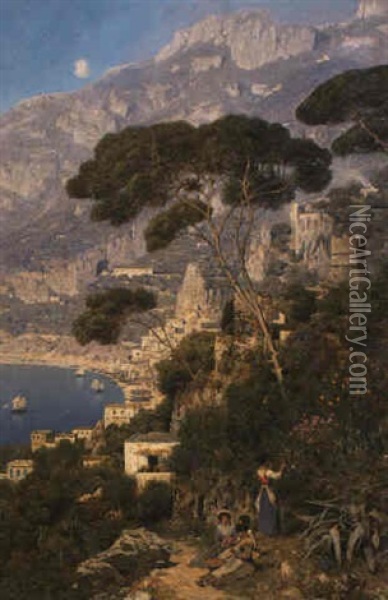 View Of Amalfi/positano Oil Painting - Edmund Berninger