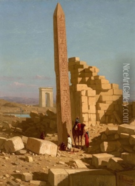 L'obelisque De Thoutmosis 1er A Karnak Oil Painting - Claude-Charles Rudhardt
