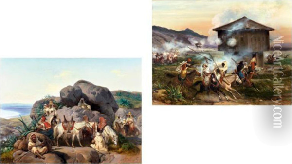 Deux Scenes De La Conquete D'algerie Oil Painting - Eloi Firmin Feron