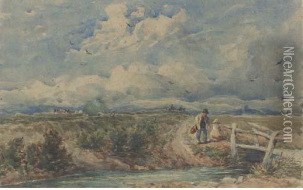 Crossing The Brook Oil Painting - David I Cox