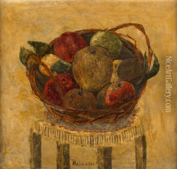 Koszyk Z Jablkami Oil Painting - Tadeusz (Tade) Makowski