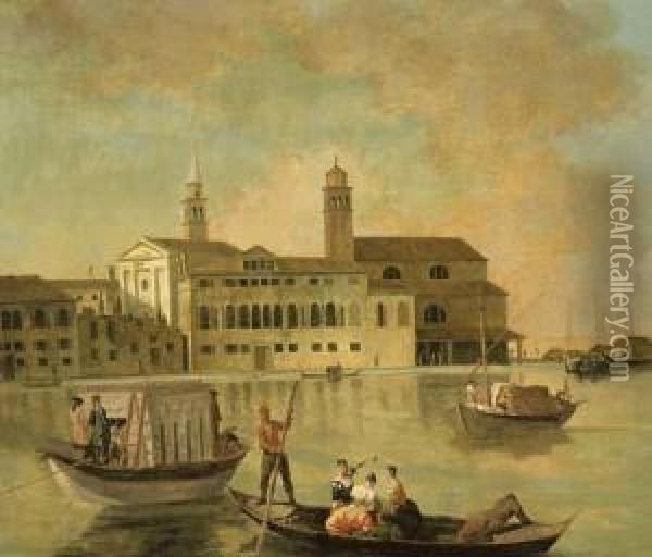 Venice, A View Of San Biagio And The Church Of San Biagio Oil Painting - Giovanni Richter