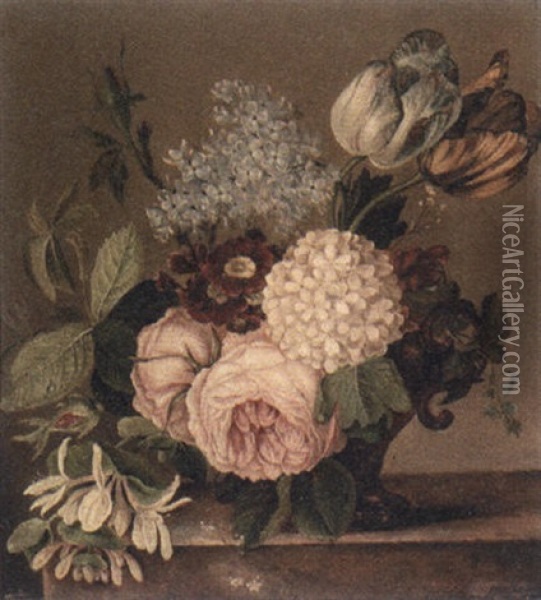A Flower Still Life Oil Painting - Cornelis Johannes van Hulsteyn